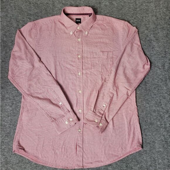 Hugo Boss Slim Fit Men's Size XL Button Down Cotton Shirt Red & White Dot Print - Picture 1 of 10